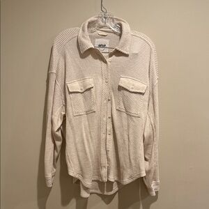 Aerie Cream Button-Up Waffle Knit shacket XS